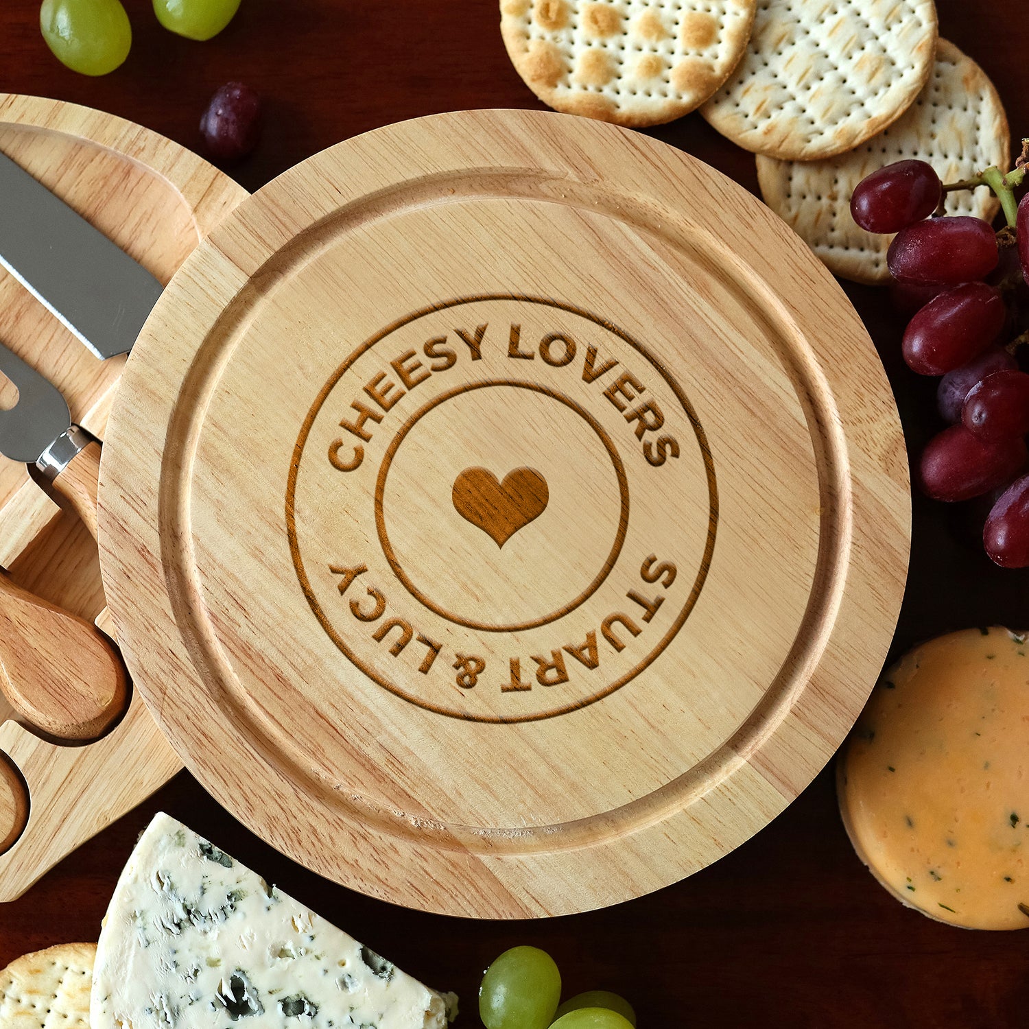 Personalised Cheesy Lovers Cheese Board And Knives Set - Cheeseboard Sets