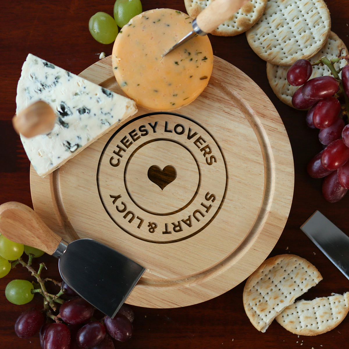 Personalised Cheesy Lovers Cheese Board And Knives Set Spoken Gifts LTD