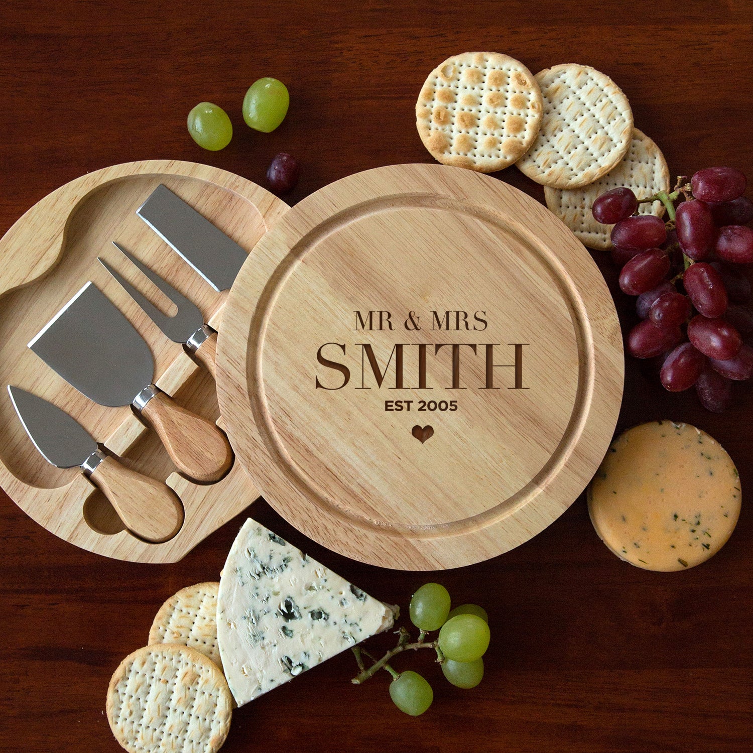 Personalised Mr & Mrs Cheese Board And Knives Set - Cheeseboard Sets