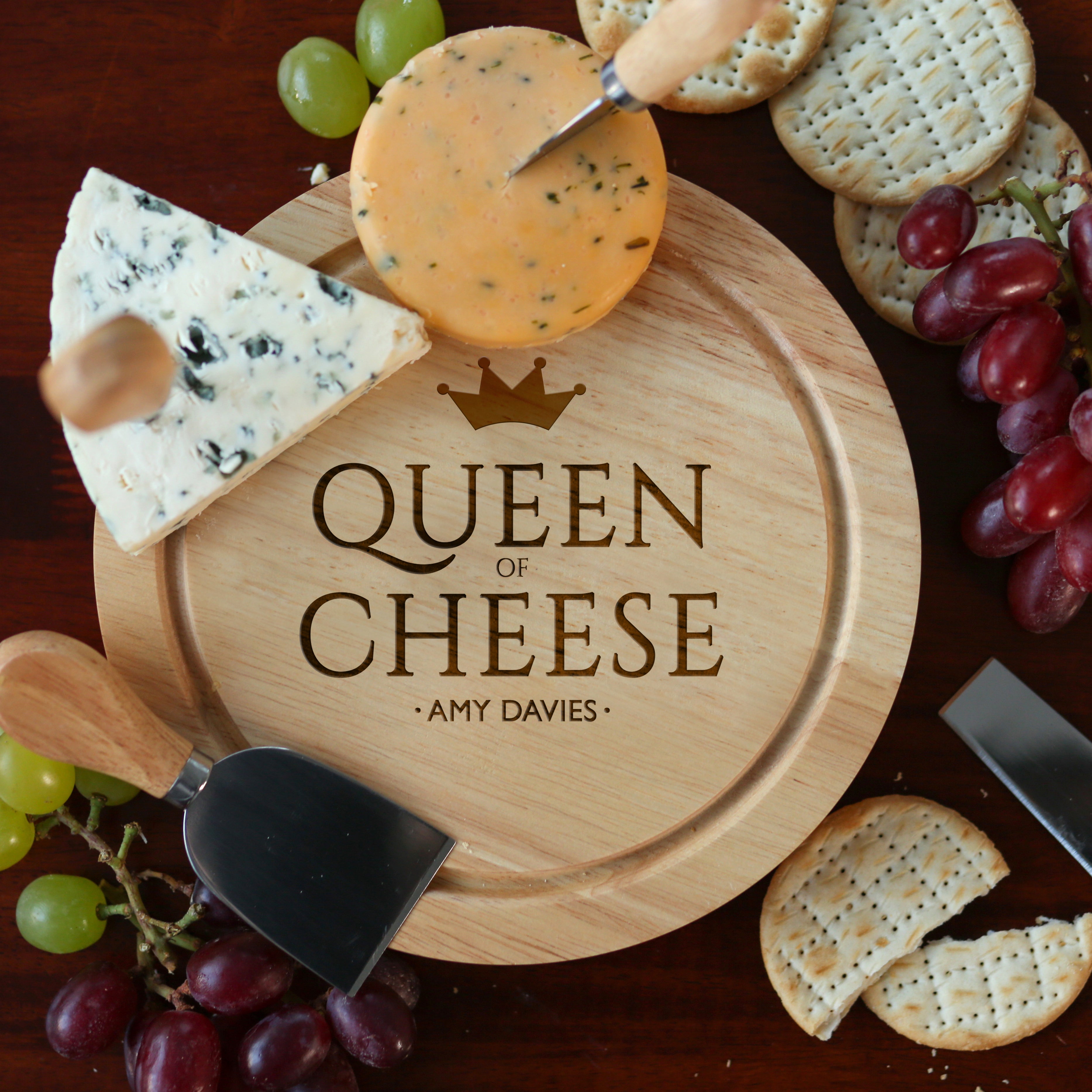 Personalised Queen Of Cheese Cheese Board And Knives Set - Cheeseboard Sets