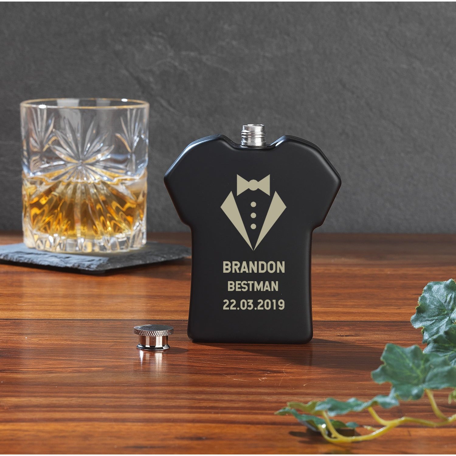 Personalised 6oz Black Best Man Shirt Wedding Hip Flask - Hip Flasks