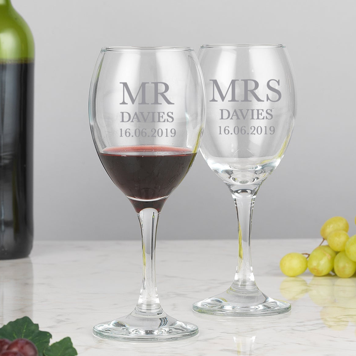 Personalised Mr & Mrs Wine Glasses & Gift Box Set - Wine Glasses