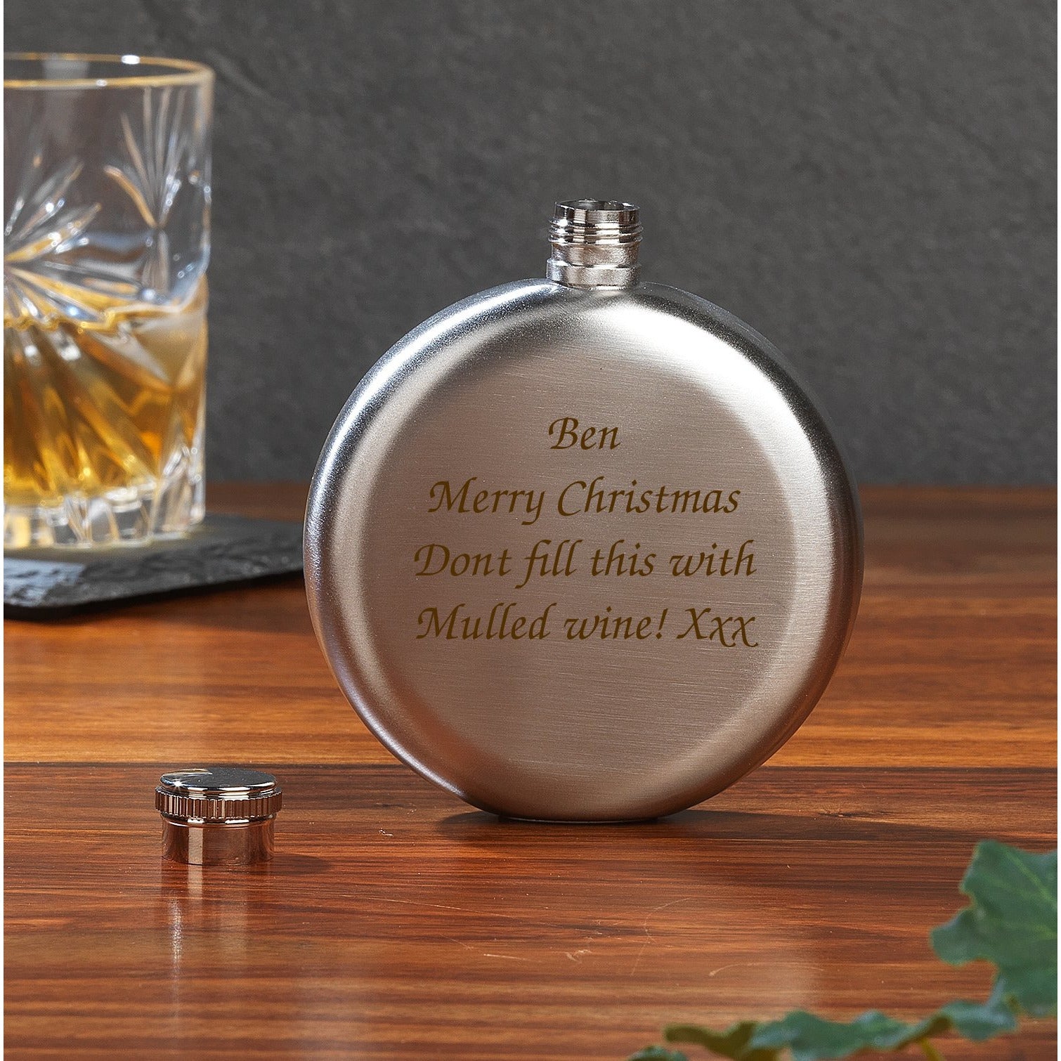 Personalised 5oz Round Silver Hip Flask - Hip Flasks