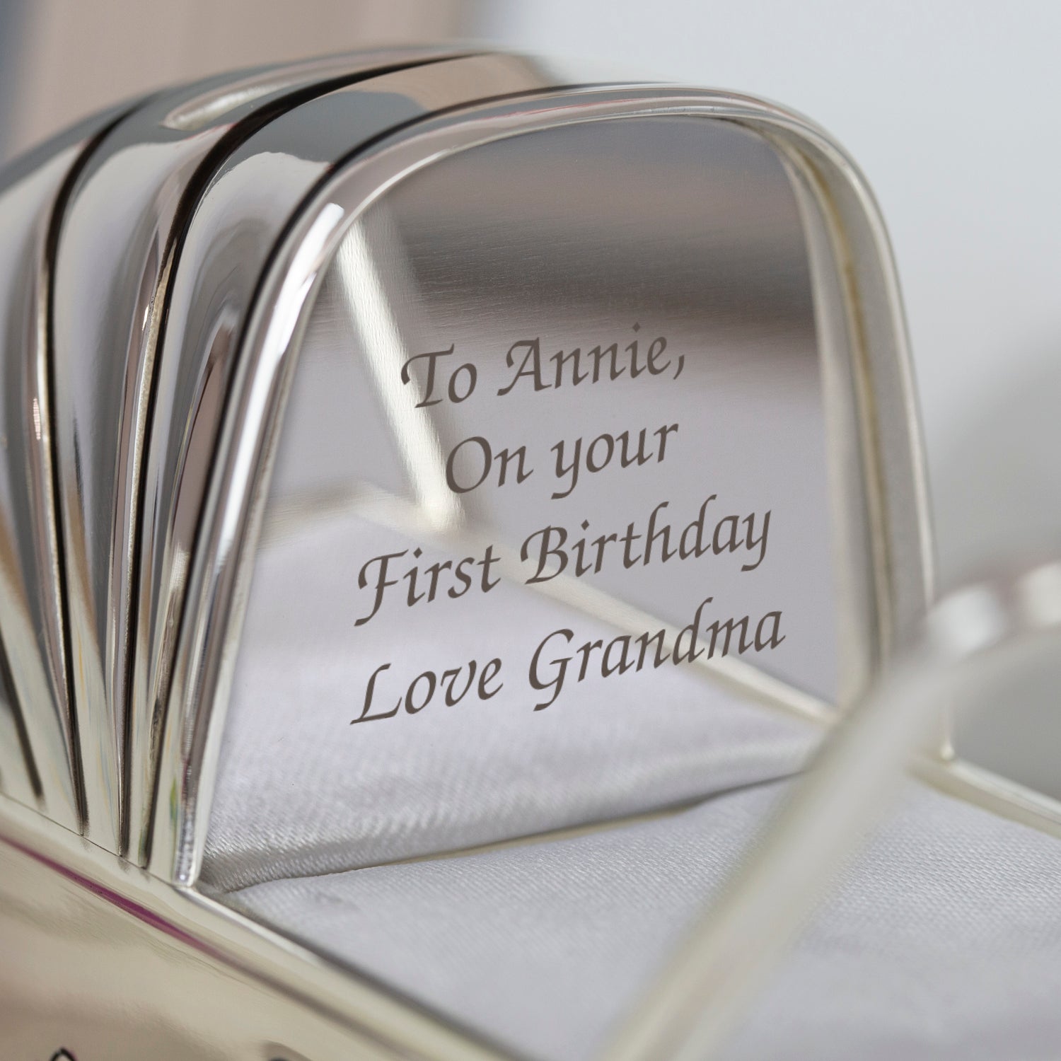 Personalised Message Silver Baby Pram Money Box - Money Boxes