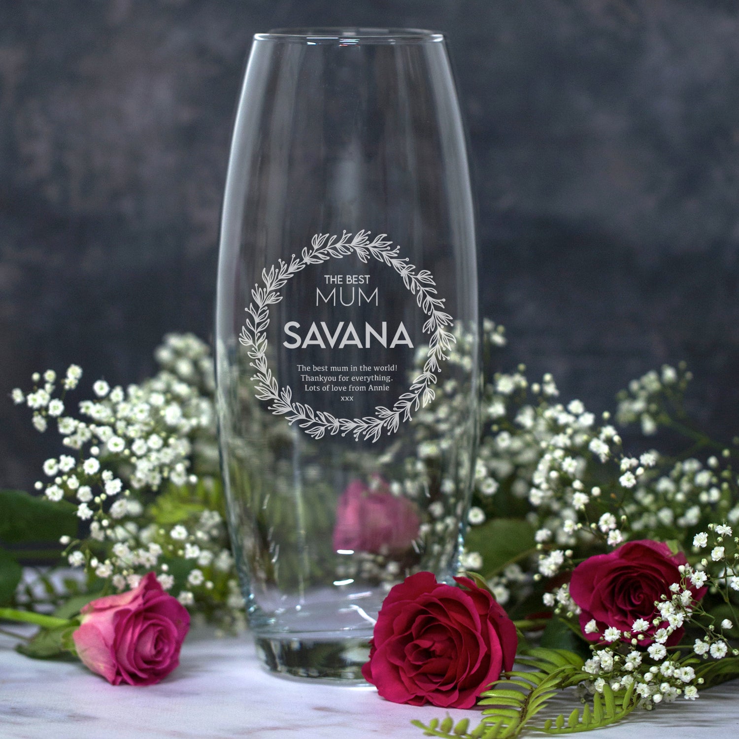 Personalised The Best Mum Floral Glass Bullet Vase - Bullet Vase