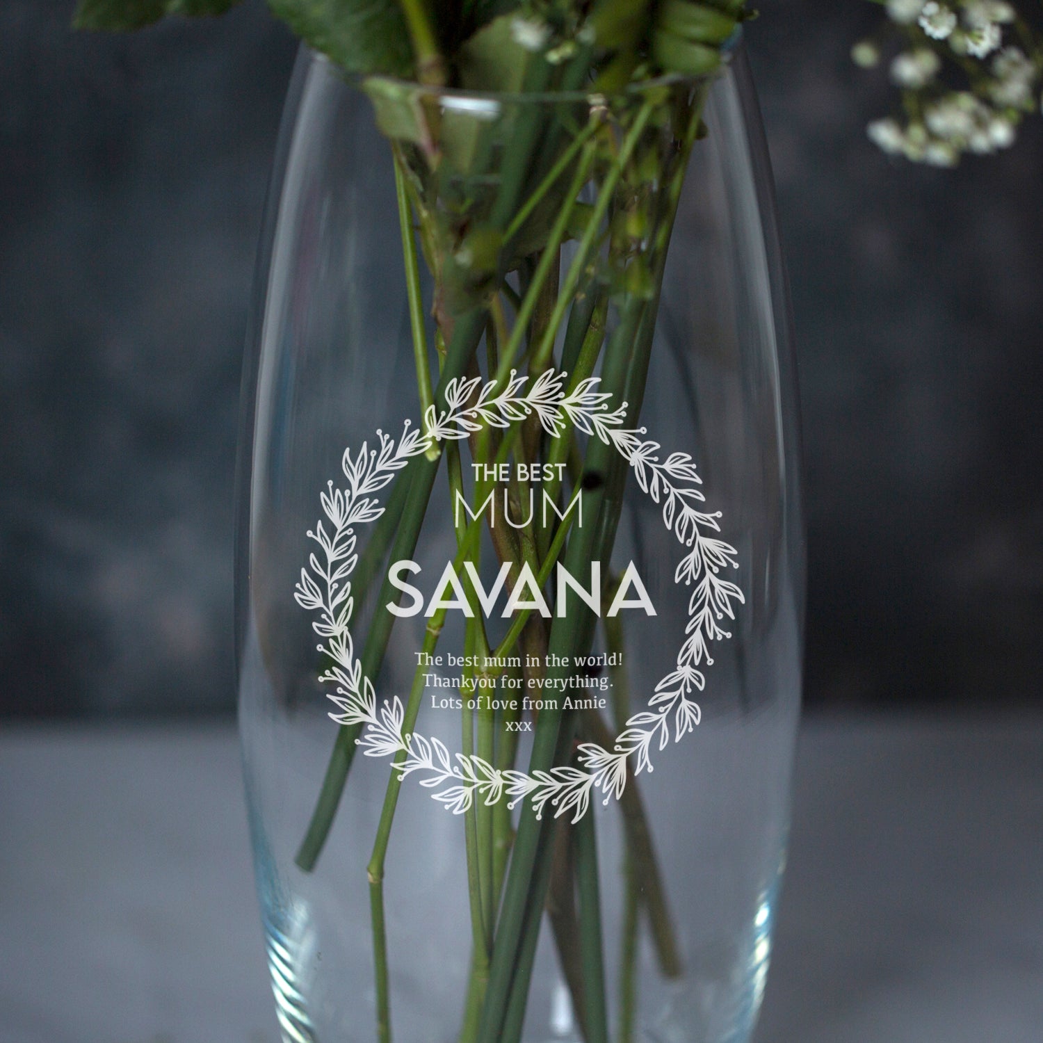 Personalised The Best Mum Floral Glass Bullet Vase - Bullet Vase