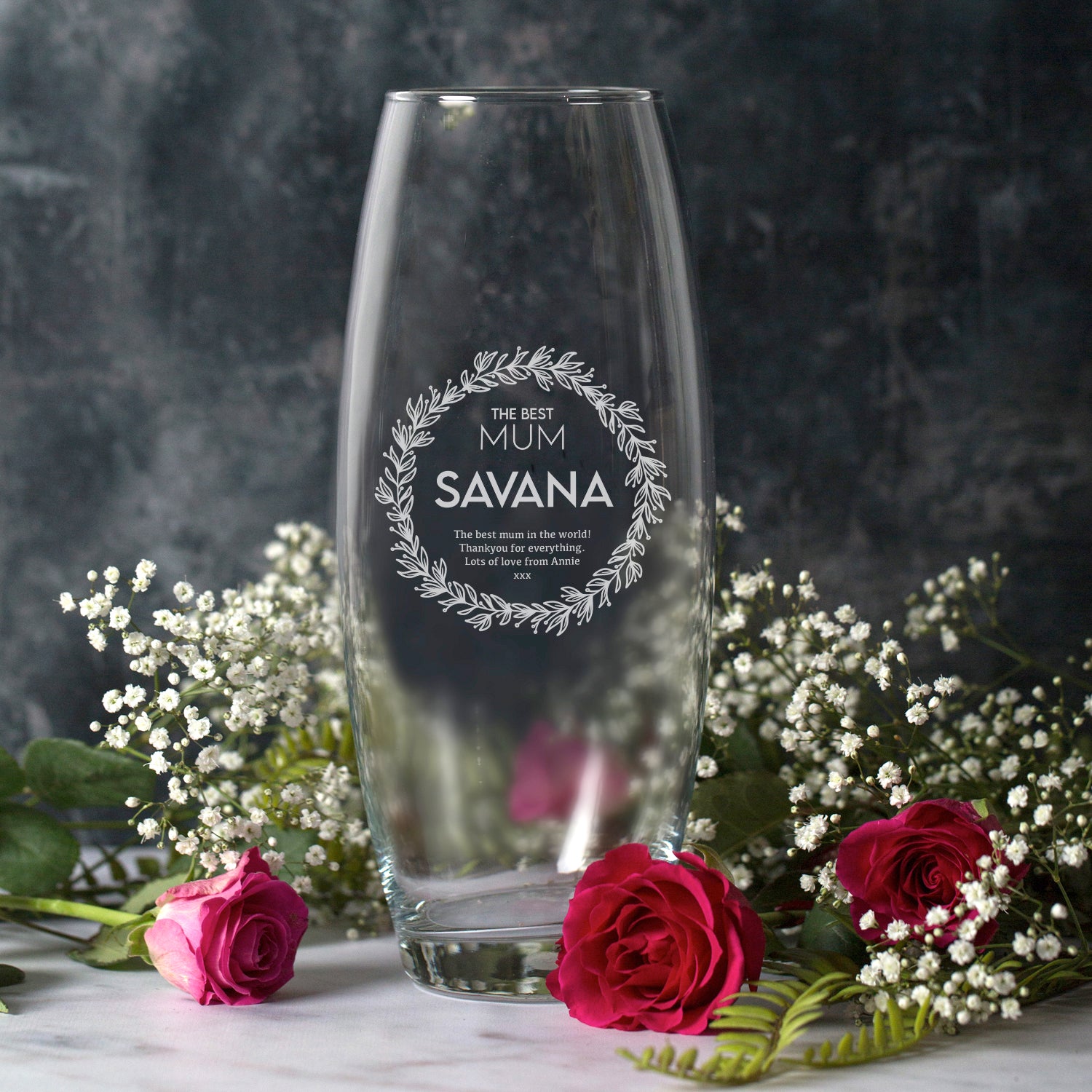 Personalised The Best Mum Floral Glass Bullet Vase - Bullet Vase
