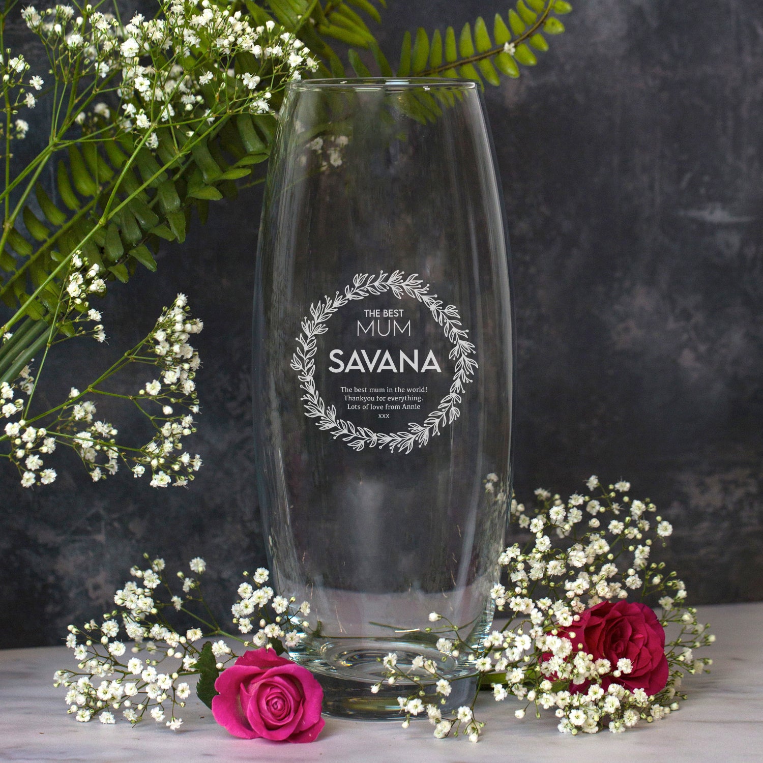 Personalised The Best Mum Floral Glass Bullet Vase - Bullet Vase