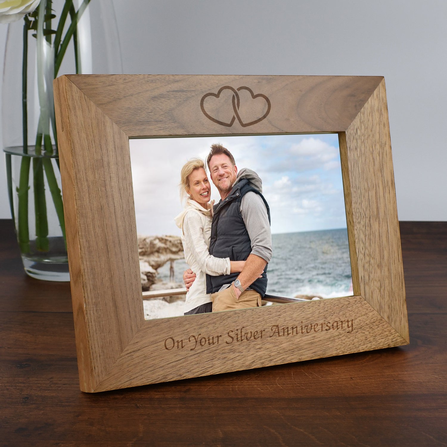 Personalised Wooden 7x5 Landscape On Your Silver Anniversary Frame - Photo Frames