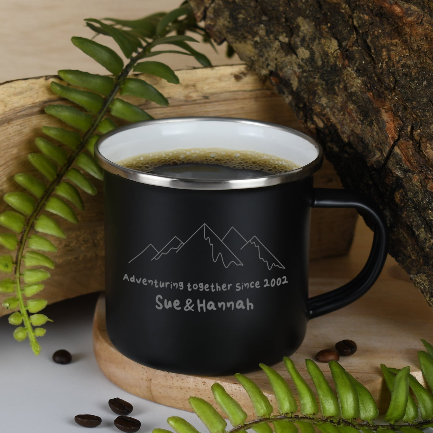 Personalised Adventuring Together Enamel Camping Mug - Black - Mugs