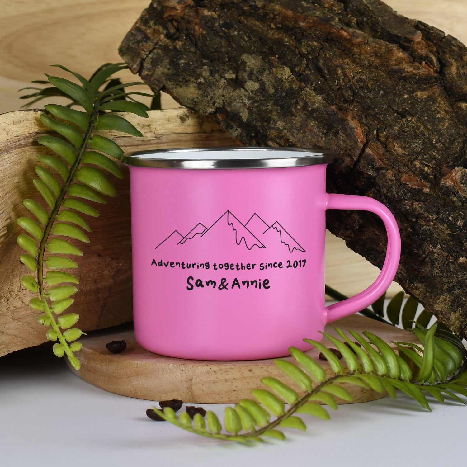 Personalised Adventuring Together Enamel Camping Mug - Pink - Mugs