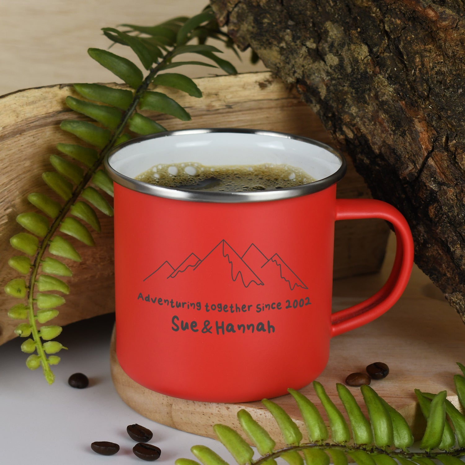 Personalised Adventuring Together Enamel Camping Mug - Red - Mugs