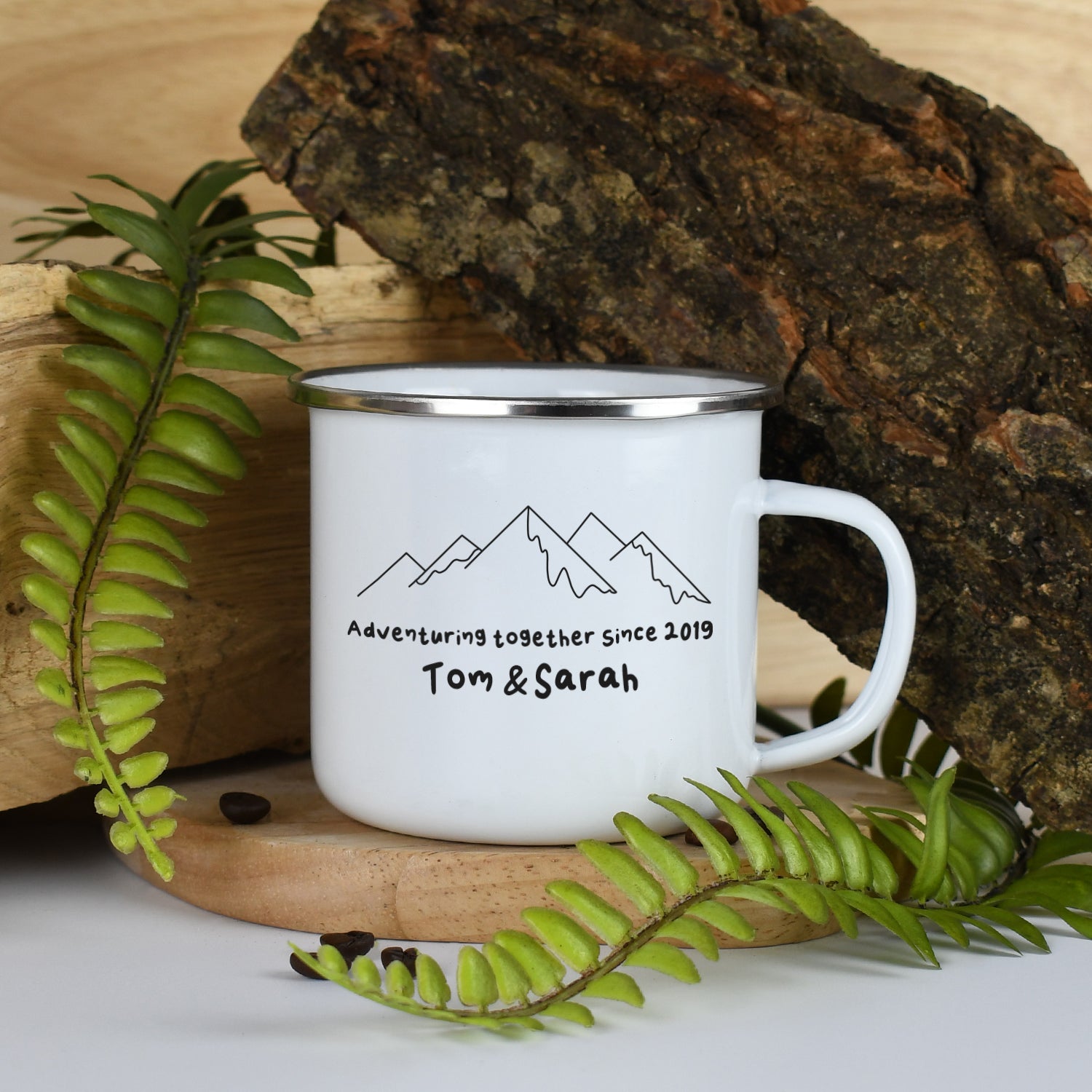 Personalised Adventuring Together Enamel Camping Mug - White - Mugs