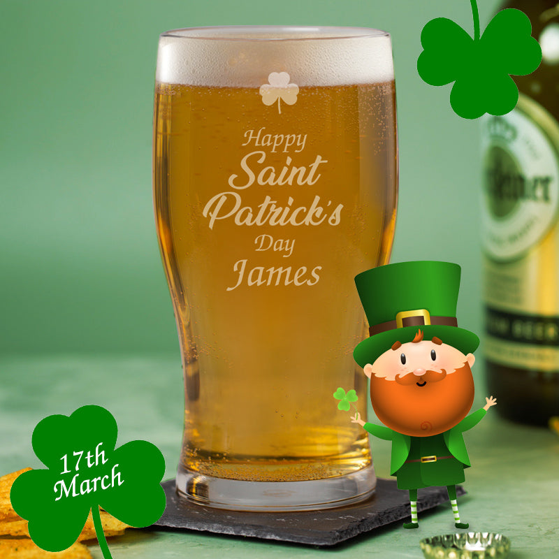 Personalised Happy Saint Patrick’s Day Tulip Pint Glass - Beer Glasses