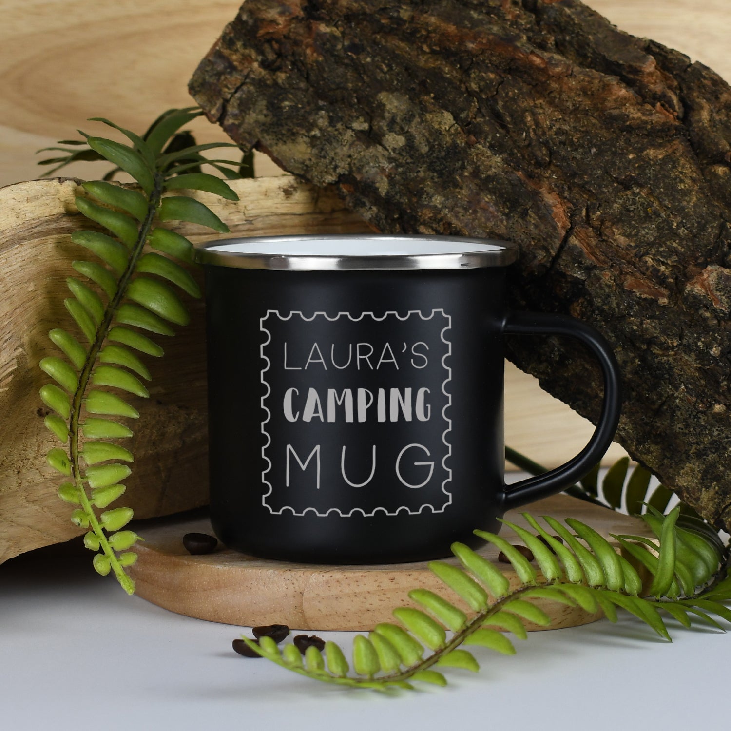 Personalised Stamp Enamel Camping Mug - Black - Mugs