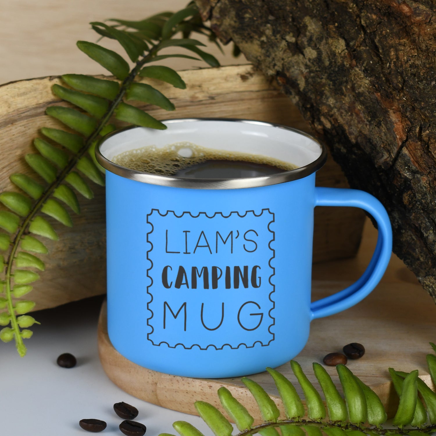 Personalised Stamp Enamel Camping Mug - Light Blue - Mugs