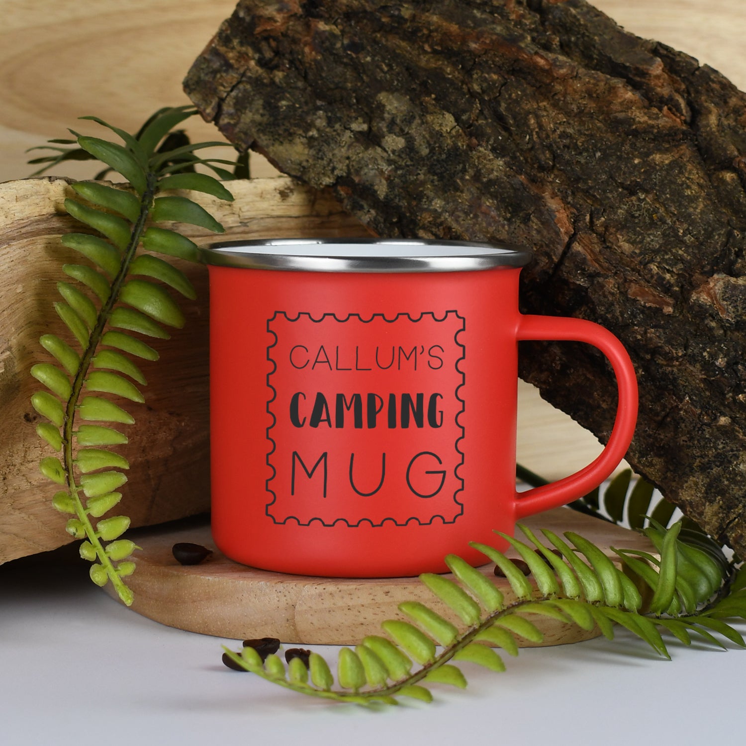 Personalised Stamp Enamel Camping Mug - Red - Mugs