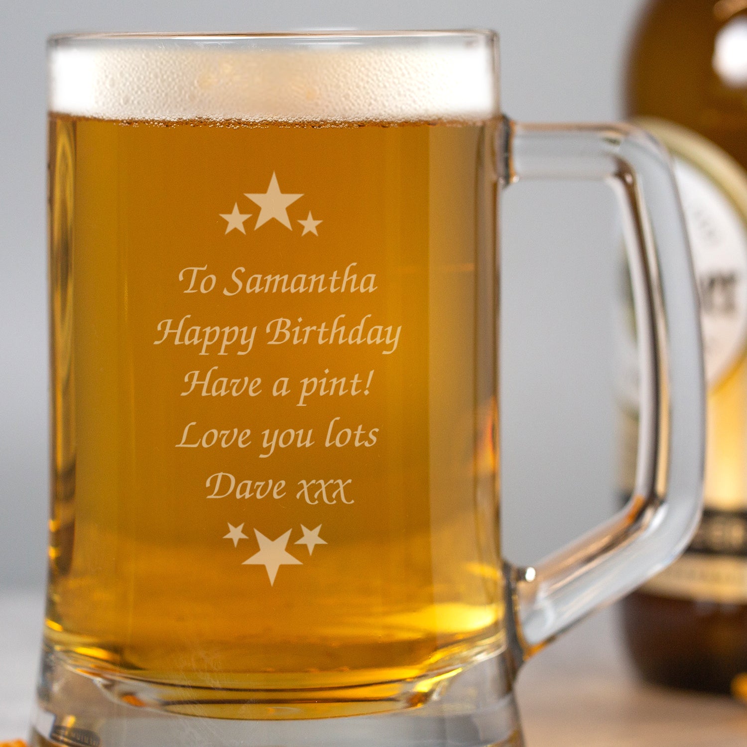 Personalised Stars & Message Glass Pint Stern Tankard - Beer Glasses