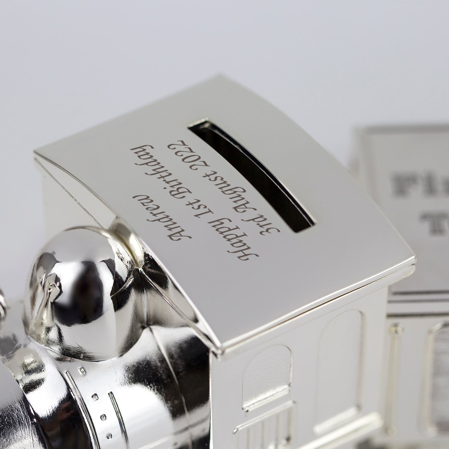 Personalised Train Money Box + Tooth & Curl Set | Engraved - Money Boxes