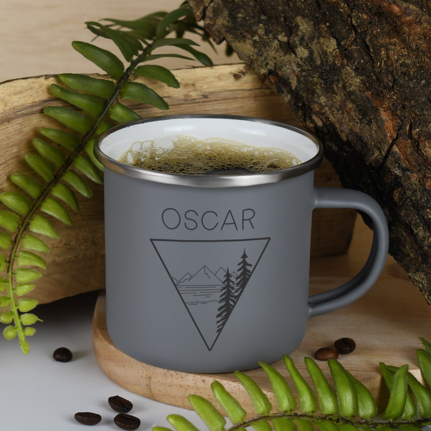 Personalised Mountain View Enamel Camping Mug - Grey - Mugs