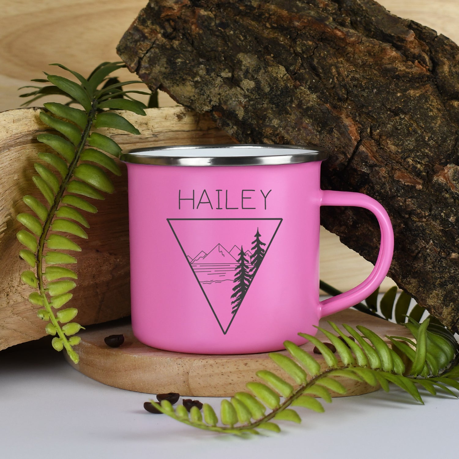 Personalised Mountain View Enamel Camping Mug - Pink - Mugs
