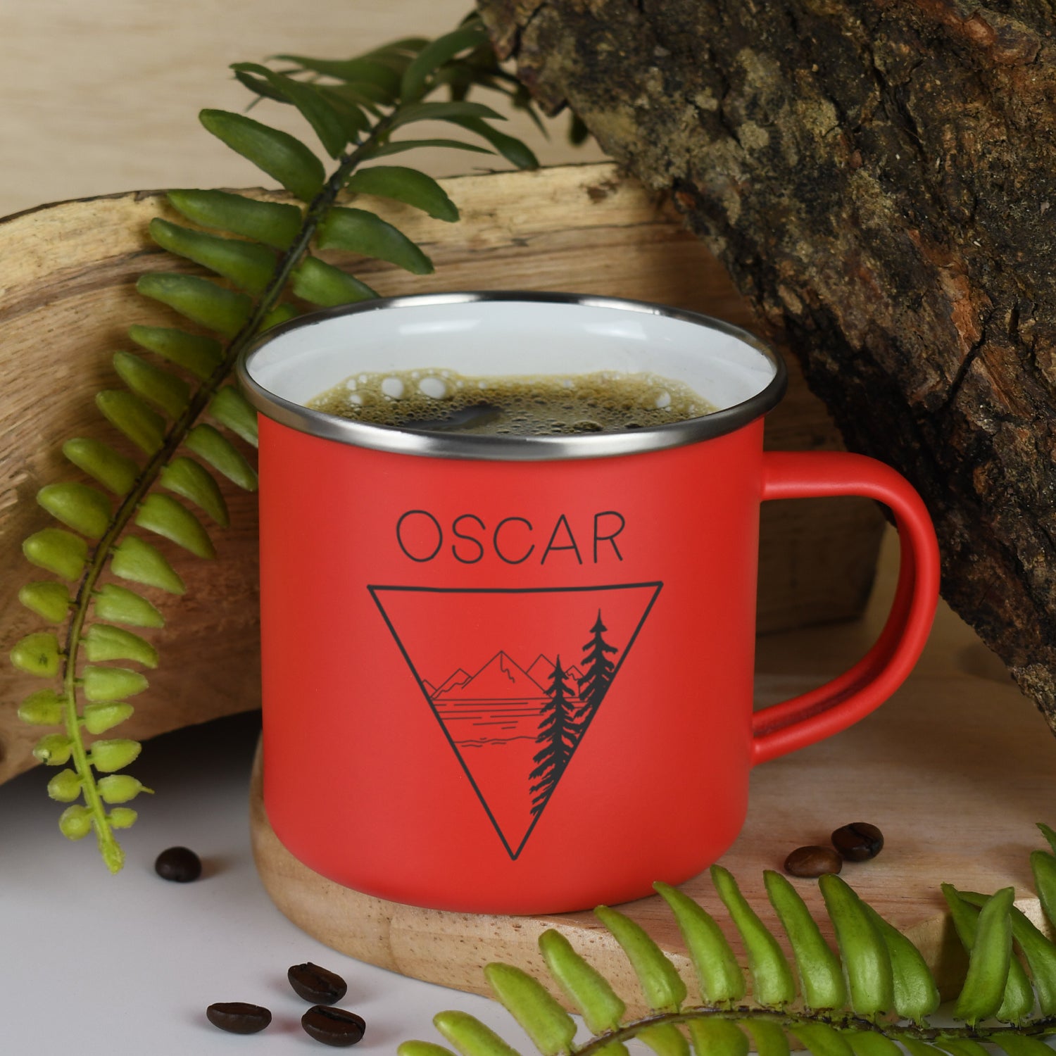 Personalised Mountain View Enamel Camping Mug - Red - Mugs