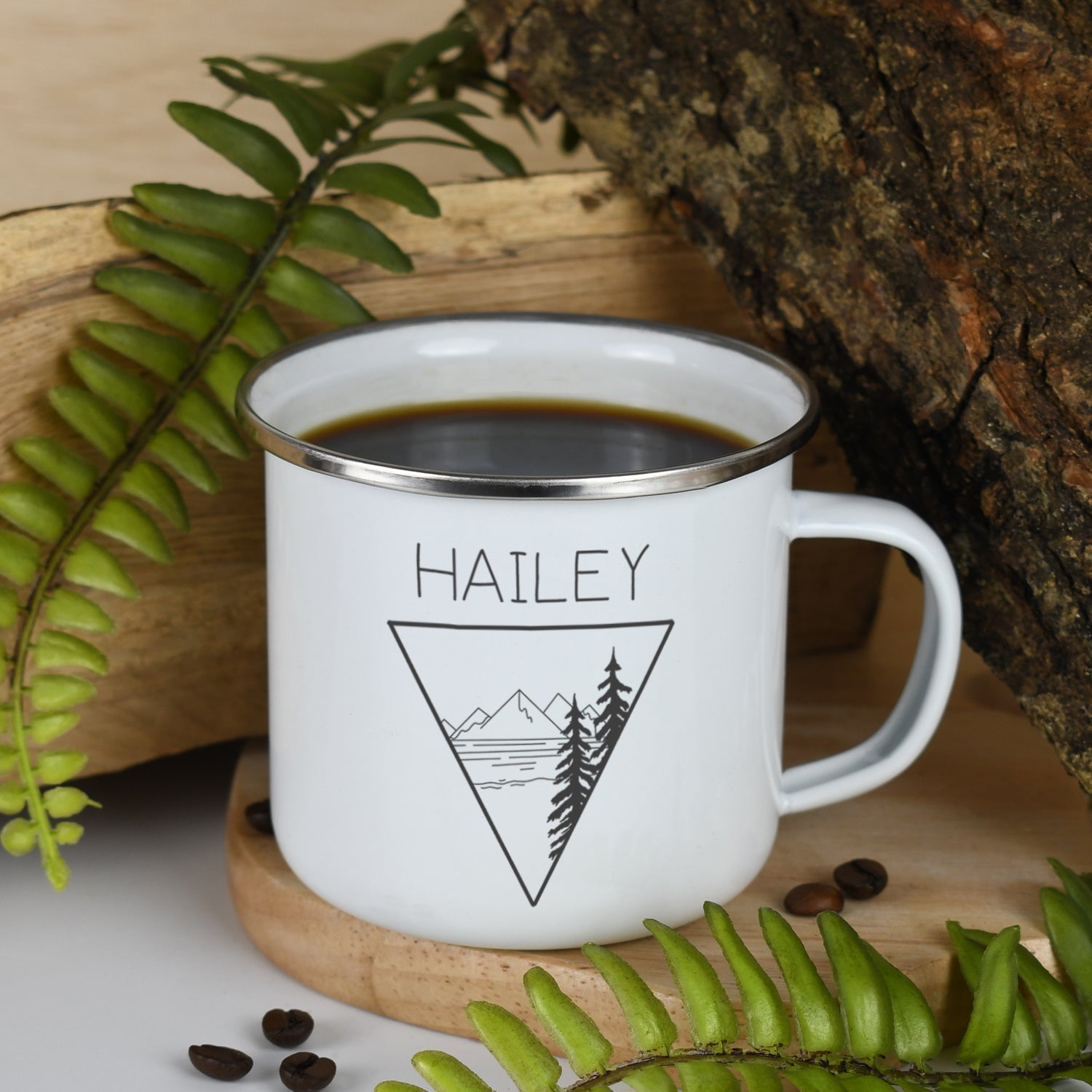 Personalised Mountain View Enamel Camping Mug - White - Mugs