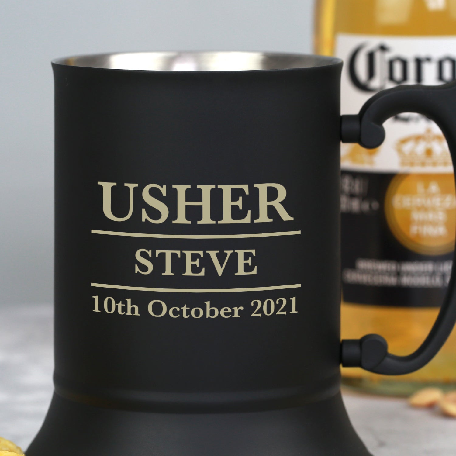 Personalised Usher Matt Black Stainless Steel Tankard - Stainless Steel Tankards