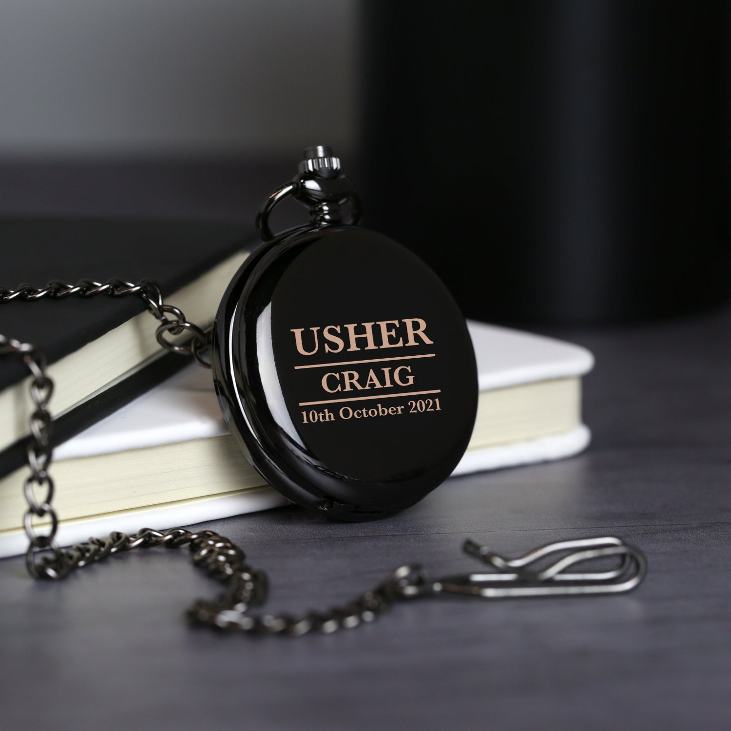 Personalised Usher Black Pocket Fob Watch - Pocket Watches