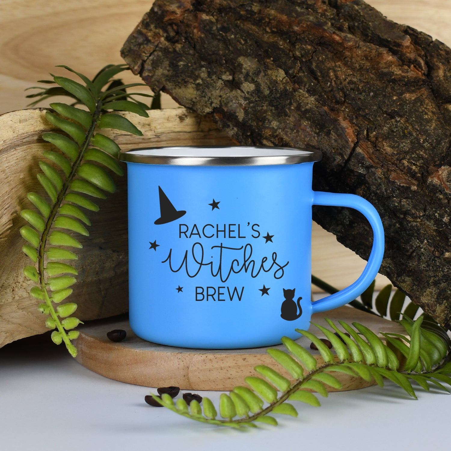 Personalised Halloween Witches Brew Enamel Camping Mug - Light Blue - Mugs