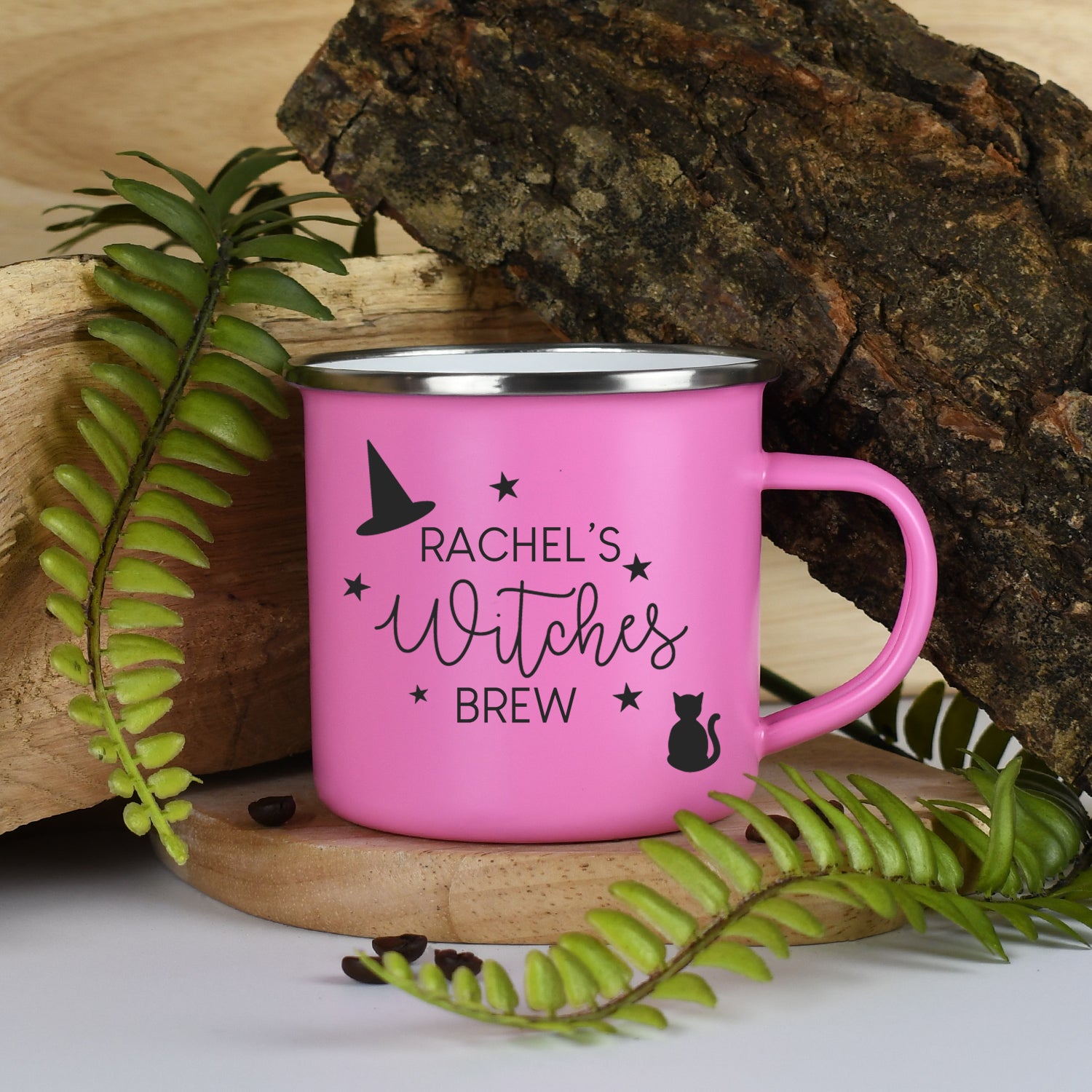 Personalised Halloween Witches Brew Enamel Camping Mug - Pink - Mugs