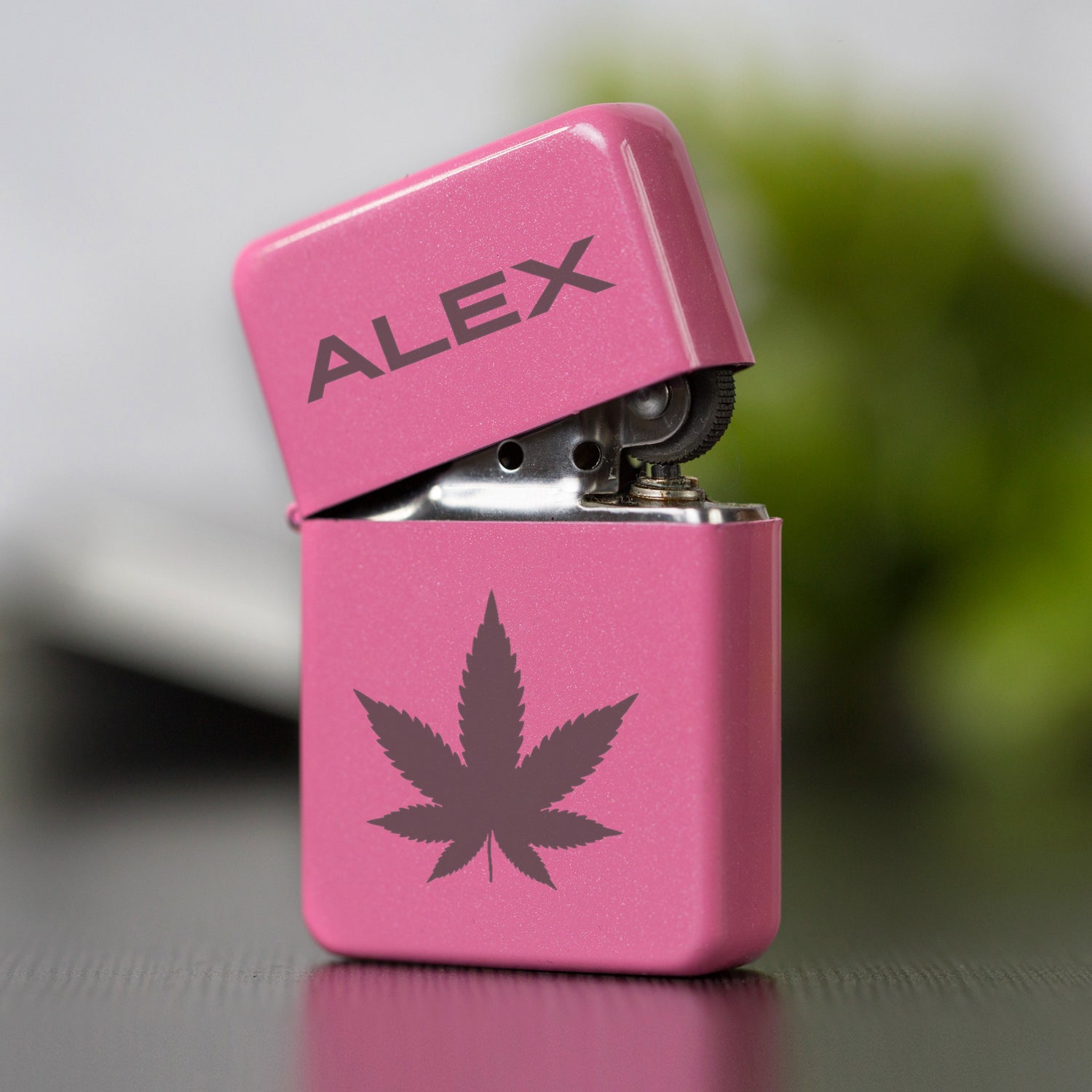 Personalised Hash Leaf Pink Lighter & Gift Box - Lighters