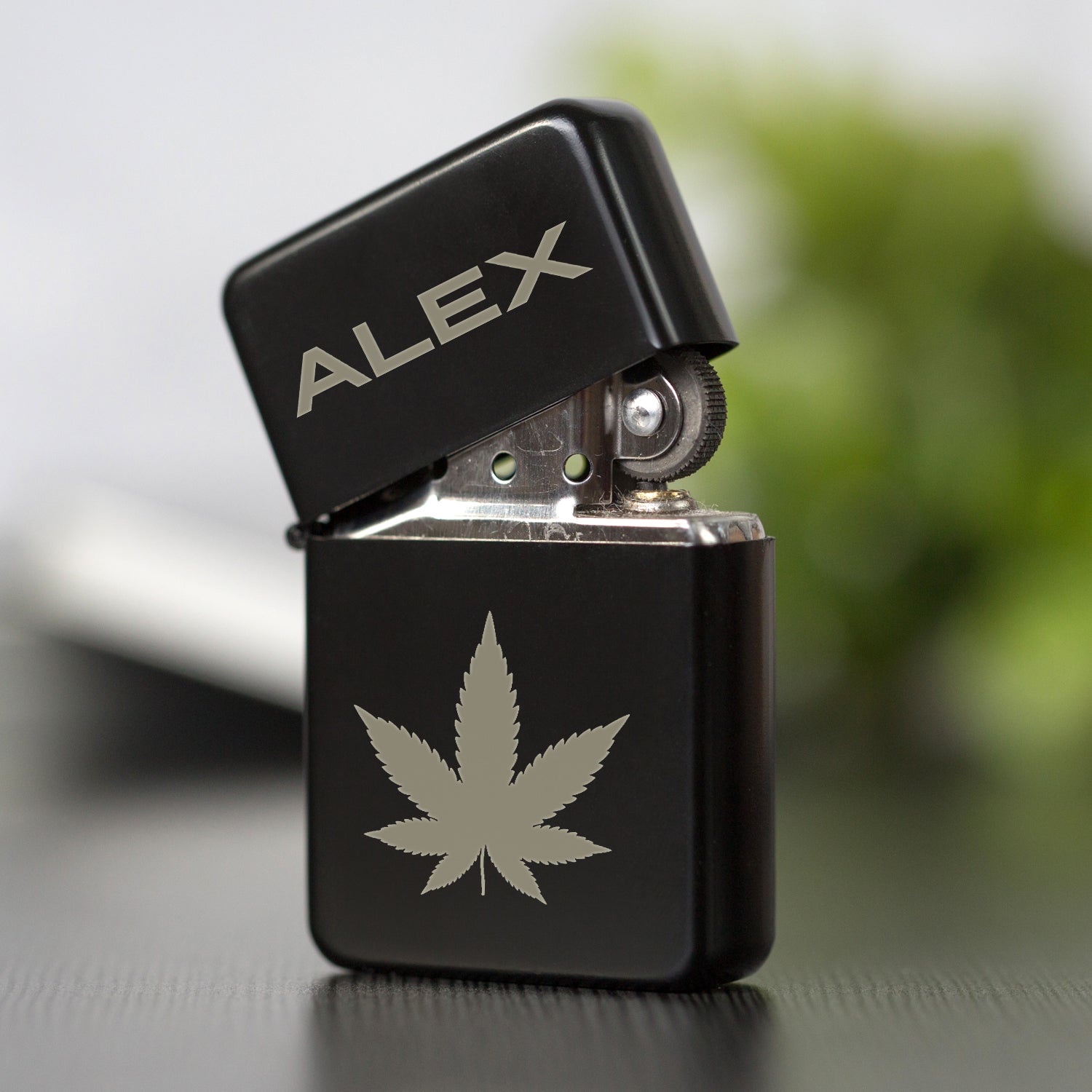 Personalised Hash Leaf Black Lighter & Gift Box - Lighters