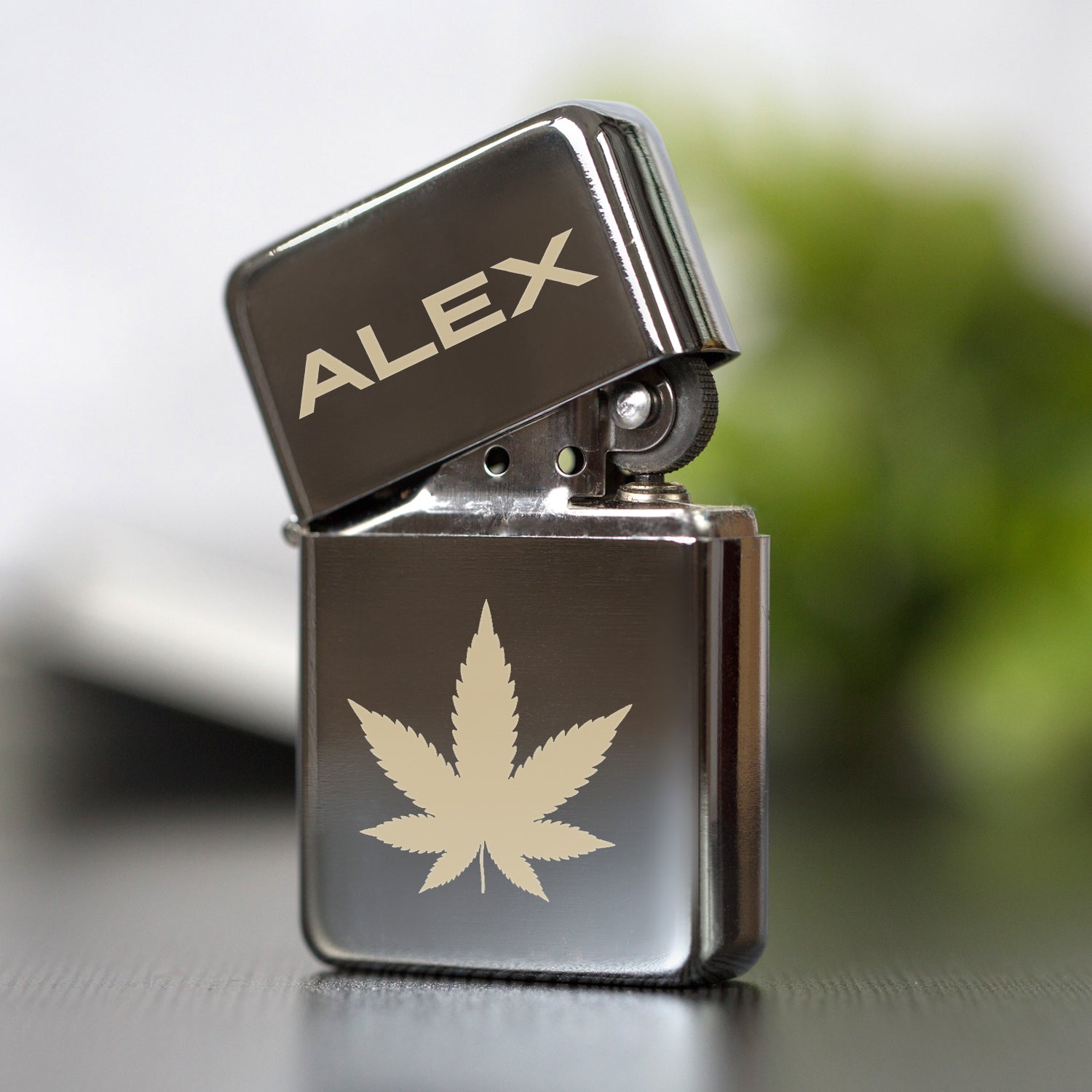 Personalised Hash Leaf Silver Lighter & Gift Box - Lighters