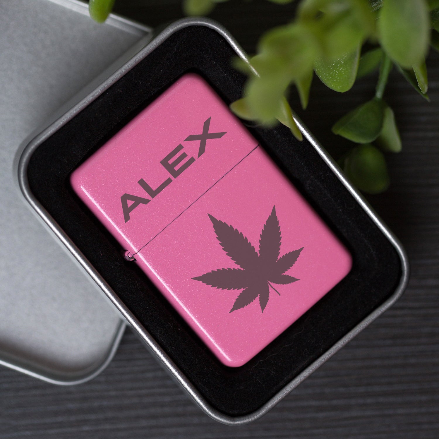 Personalised Hash Leaf Pink Lighter & Gift Box - Lighters
