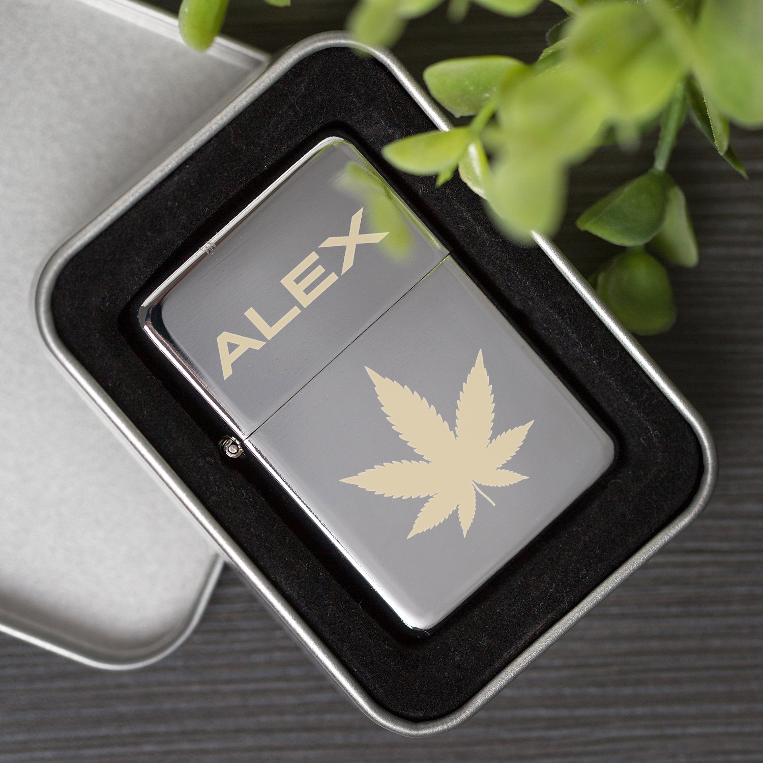 Personalised Hash Leaf Silver Lighter & Gift Box - Lighters