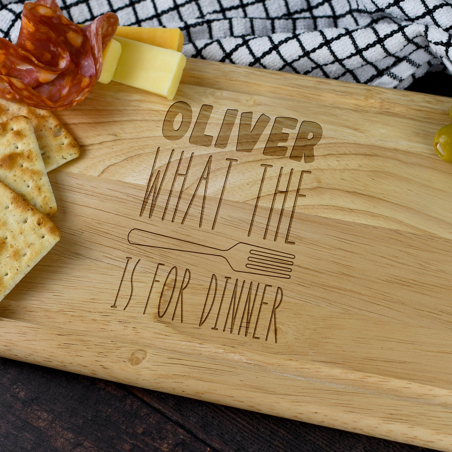 Personalised What The Fork Rectangle Wooden Chopping Board