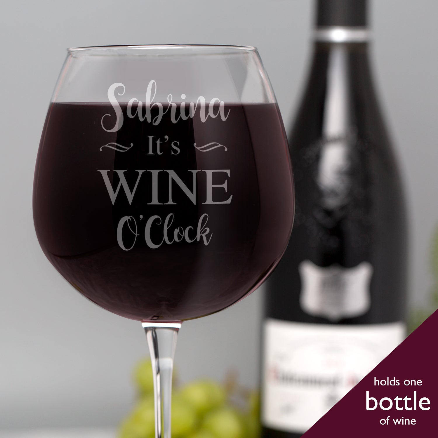 Personalised It’s Wine O’Clock Bottle Of Wine Glass - Wine Glasses