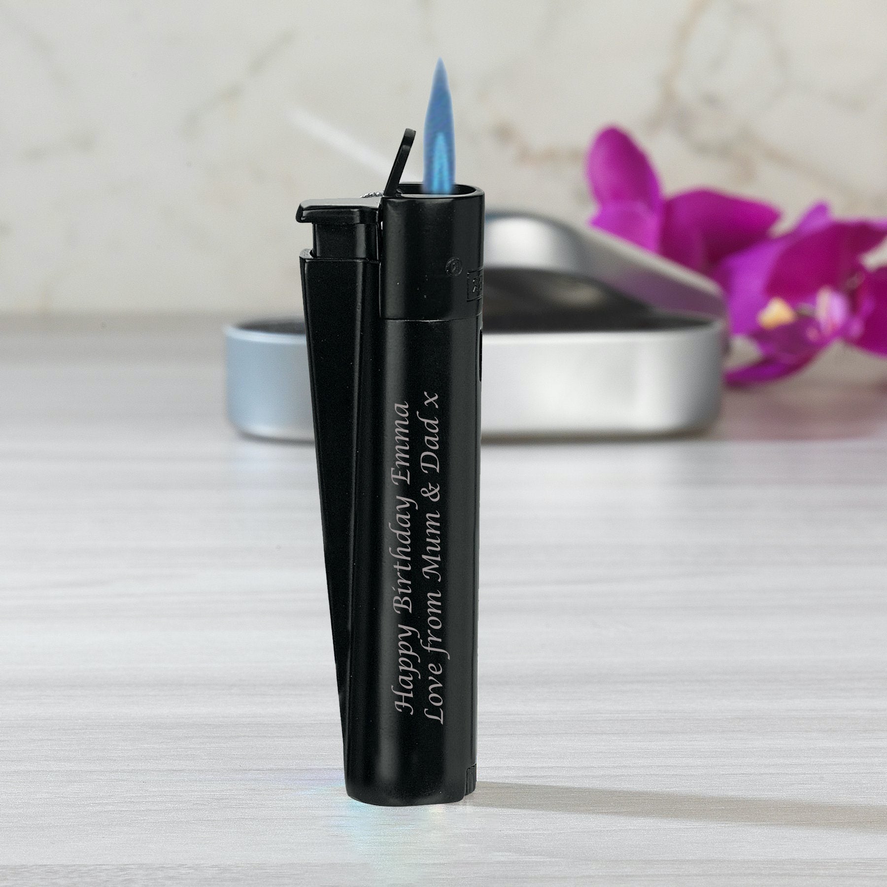 Personalised Black Jet Flame Clipper Lighter - Lighters