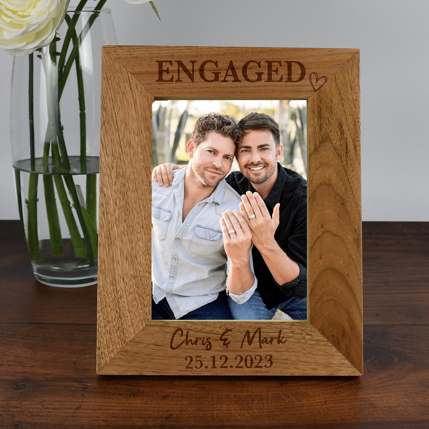 Personalised Wooden Engaged Photo Frame - 4x6 Portrait - Photo Frames