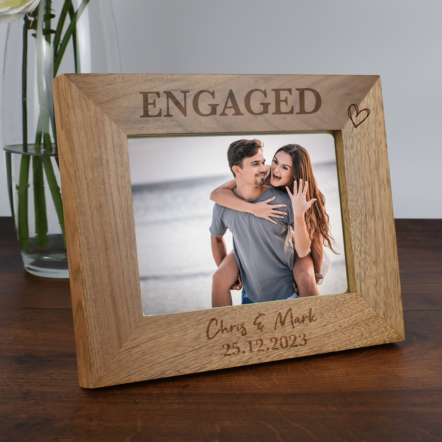 Personalised Wooden Engaged Photo Frame - 5x7 Landscape - Photo Frames