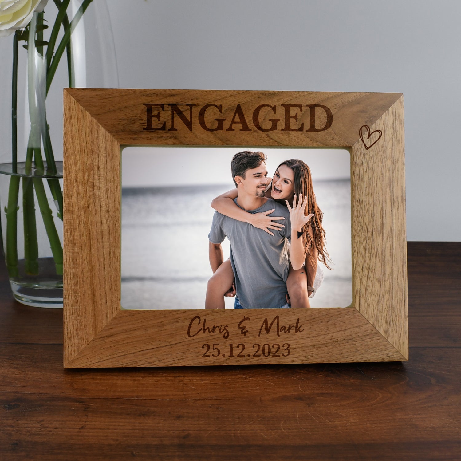 Personalised Wooden Engaged Photo Frame - 4x6 Landscape - Photo Frames
