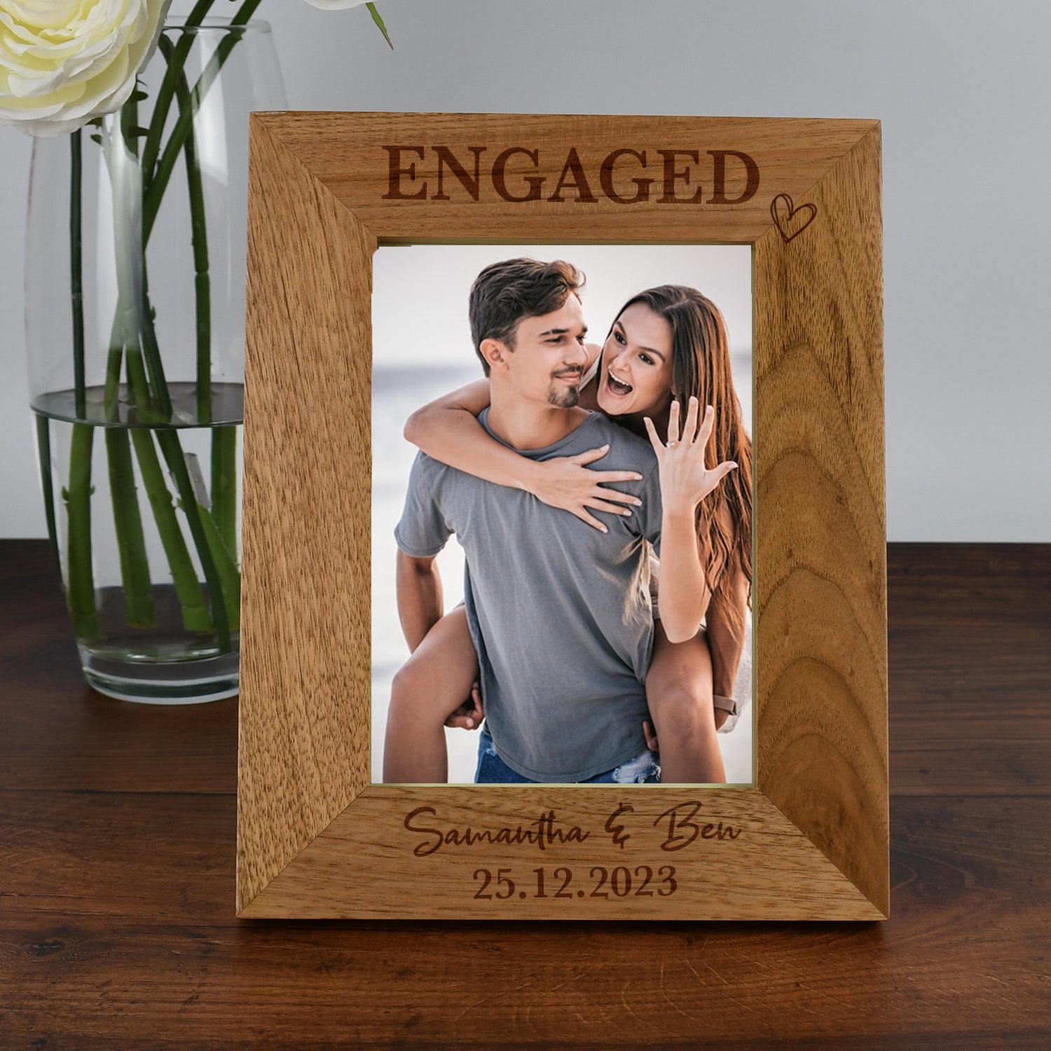 Personalised Wooden Engaged Photo Frame - 5x7 Portrait - Photo Frames