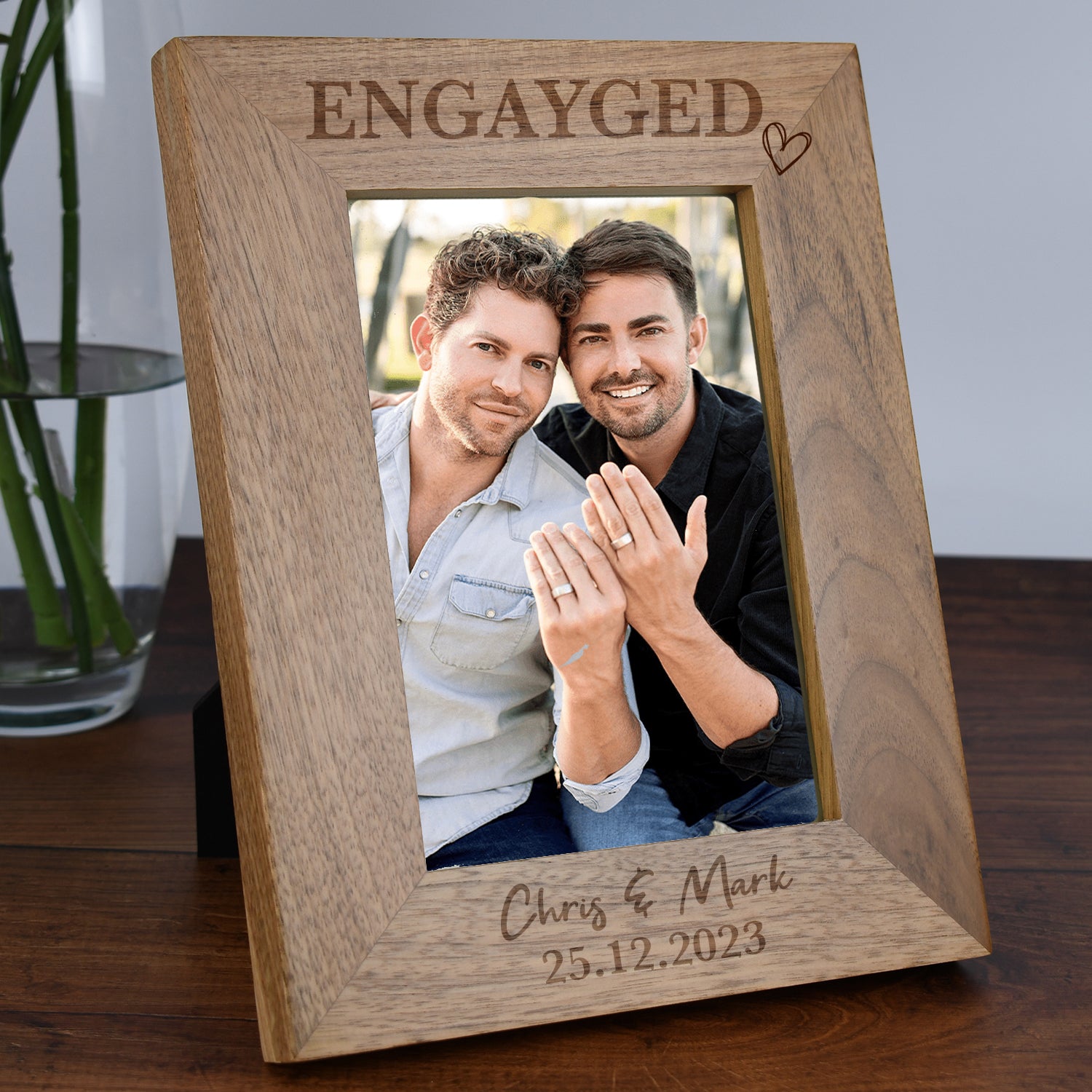 Personalised Wooden Engayged Photo Frame - 5x7 Portrait - Photo Frames