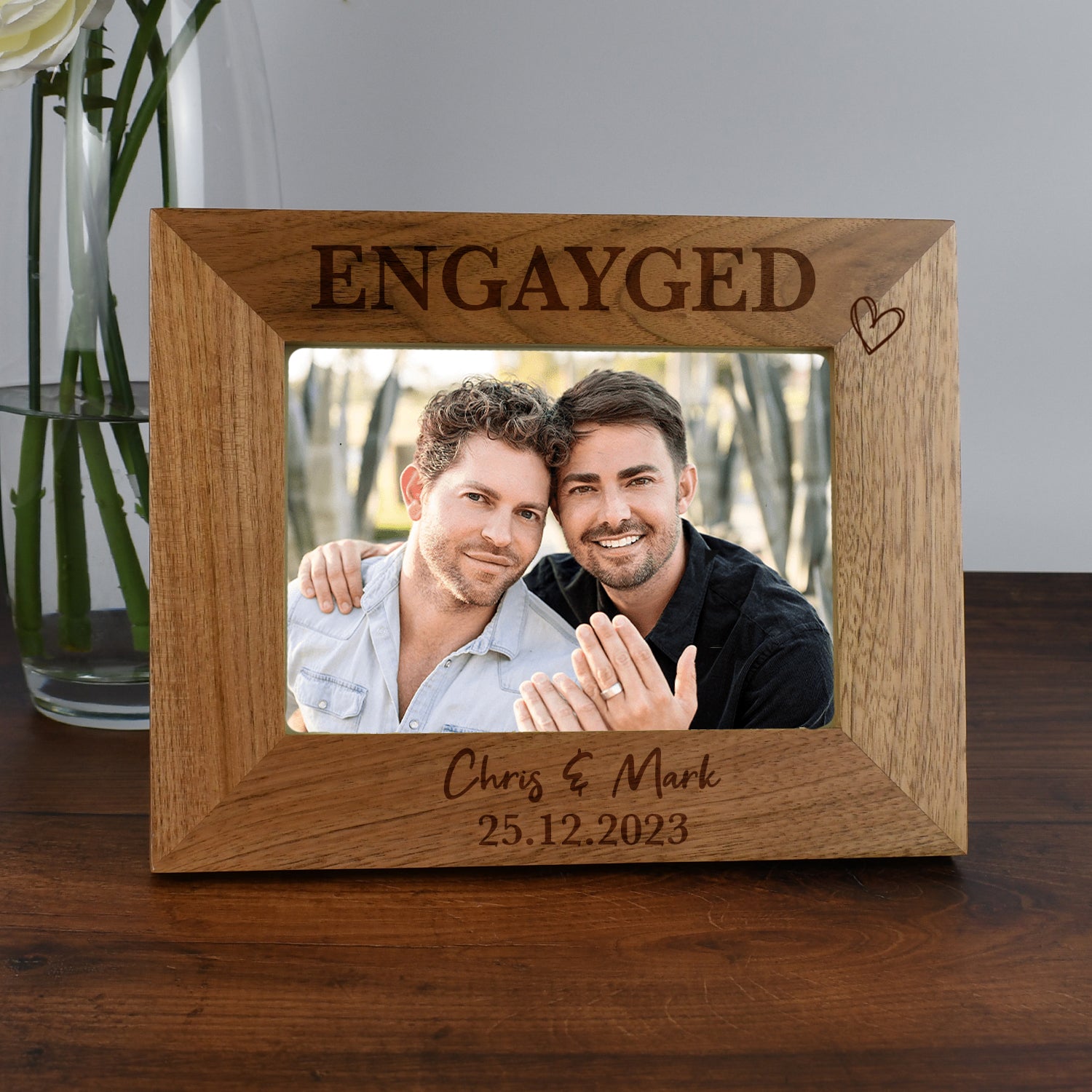 Personalised Wooden Engayged Photo Frame - 4x6 Landscape - Photo Frames