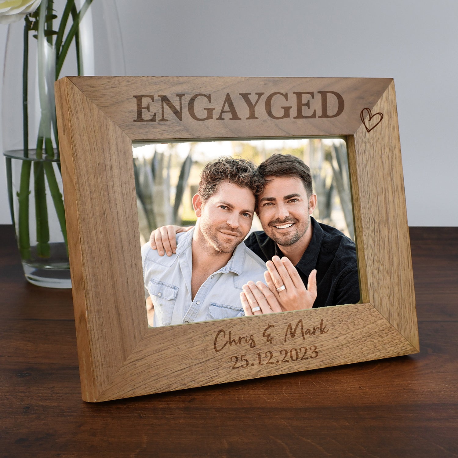 Personalised Wooden Engayged Photo Frame - 5x7 Landscape - Photo Frames