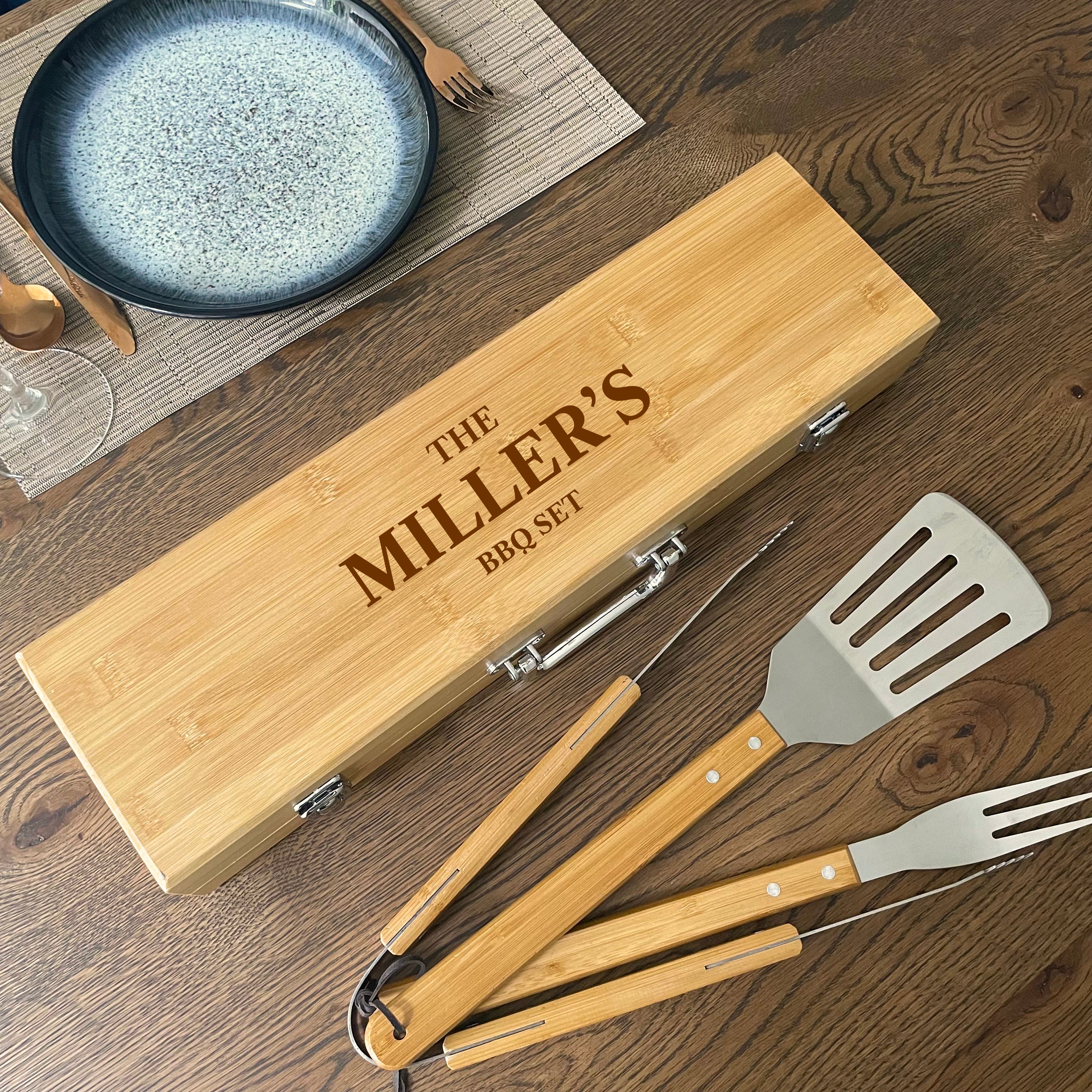 Personalised Family Wooden BBQ Tool Set - BBQ Sets