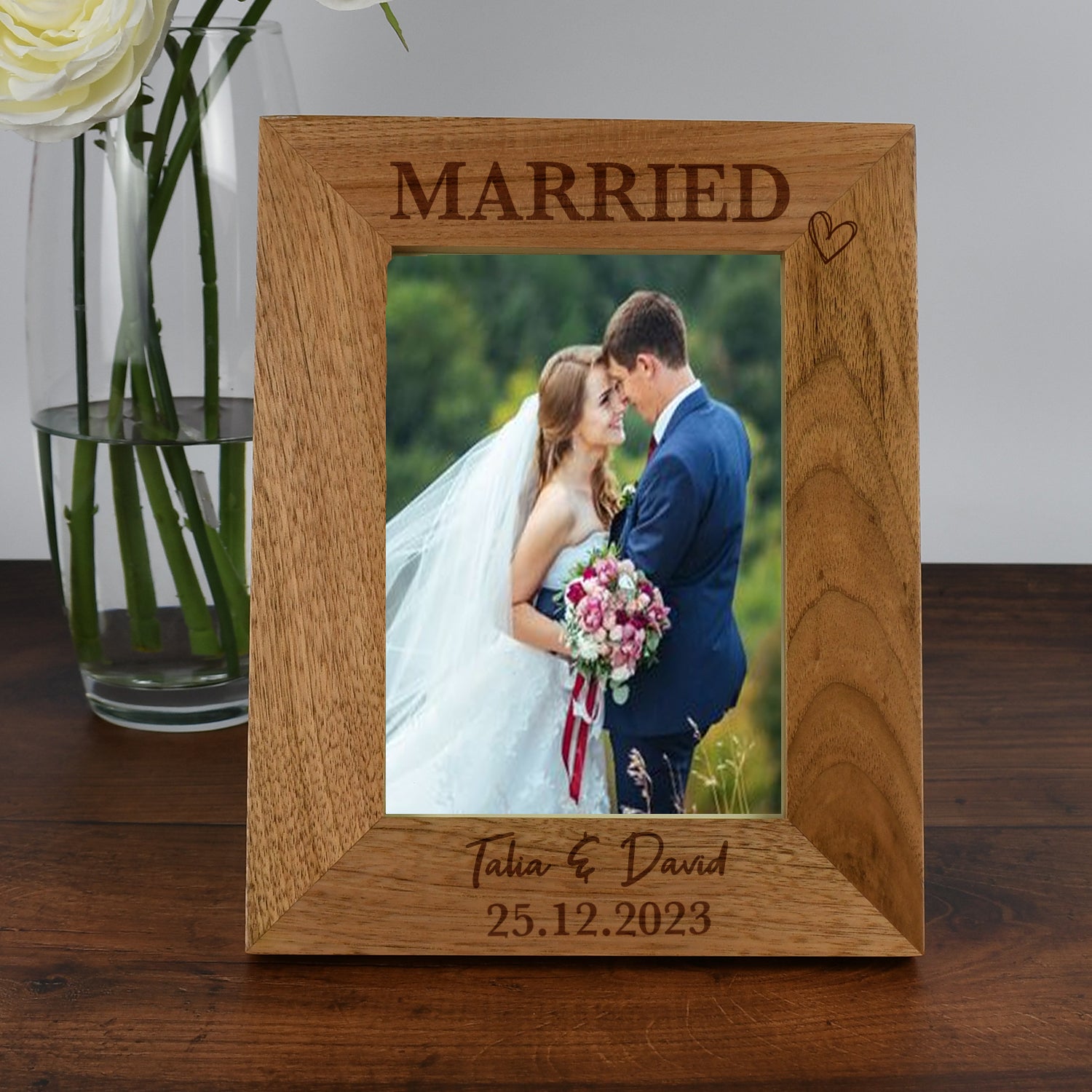 Personalised Wooden Married Wedding Photo Frame - 4x6 Portrait - Photo Frames