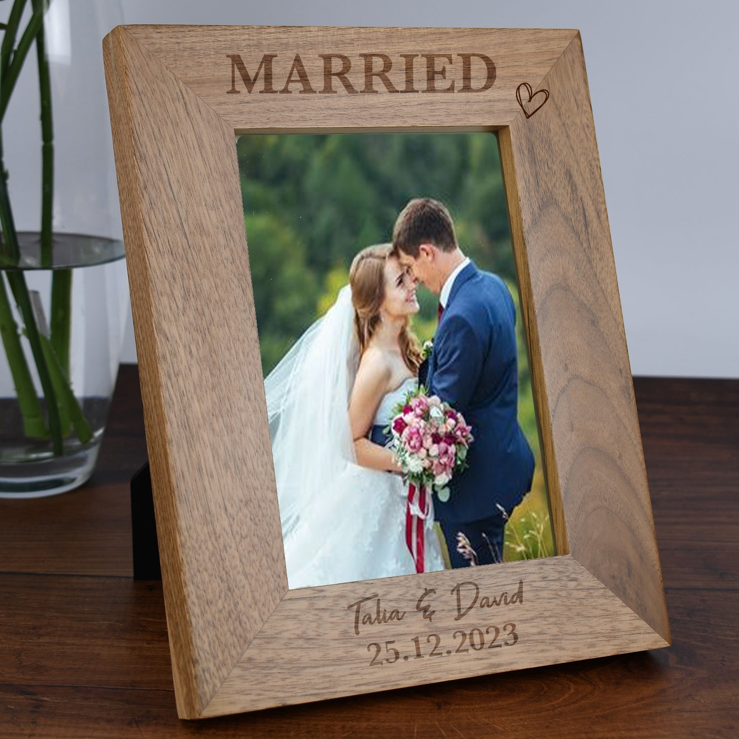 Personalised Wooden Married Wedding Photo Frame - 5x7 Portrait - Photo Frames