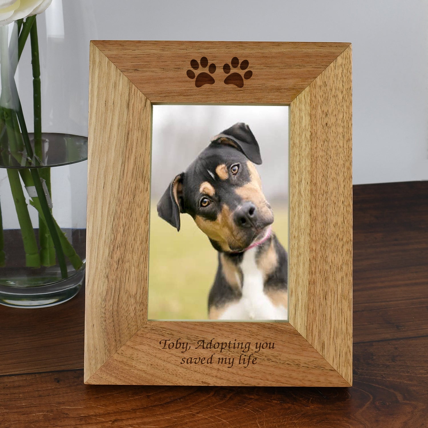 Personalised Wooden 4x6 Paw Prints Frame - Photo Frames